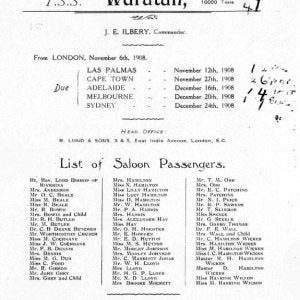 Waratah Saloon Passenger list 1908